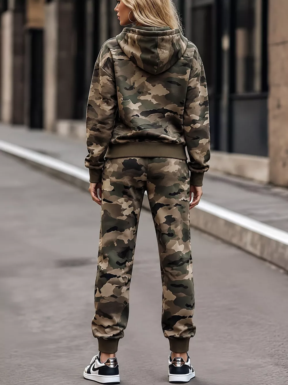 Camouflage Print Hoodie and Joggers Two-Piece Set, image 2