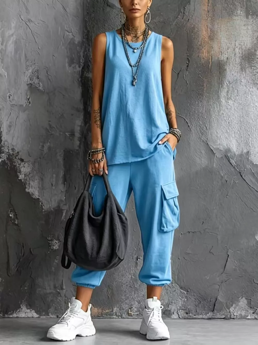Full Size Casual Tank and Cargo Pants Set Plus Size, image 10