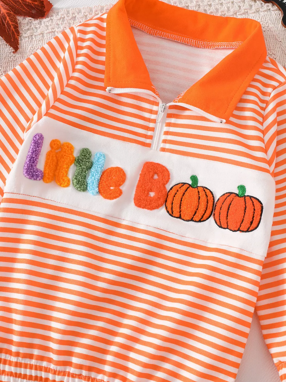 Children's Little Boo Halloween Striped Quarter-Zip Sweatshirt, image 8