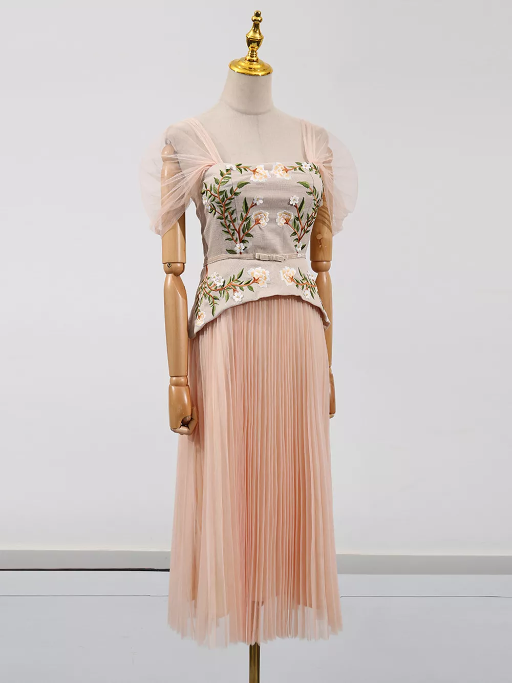 Embroidered Tulle Pleated Midi Dress, image 2