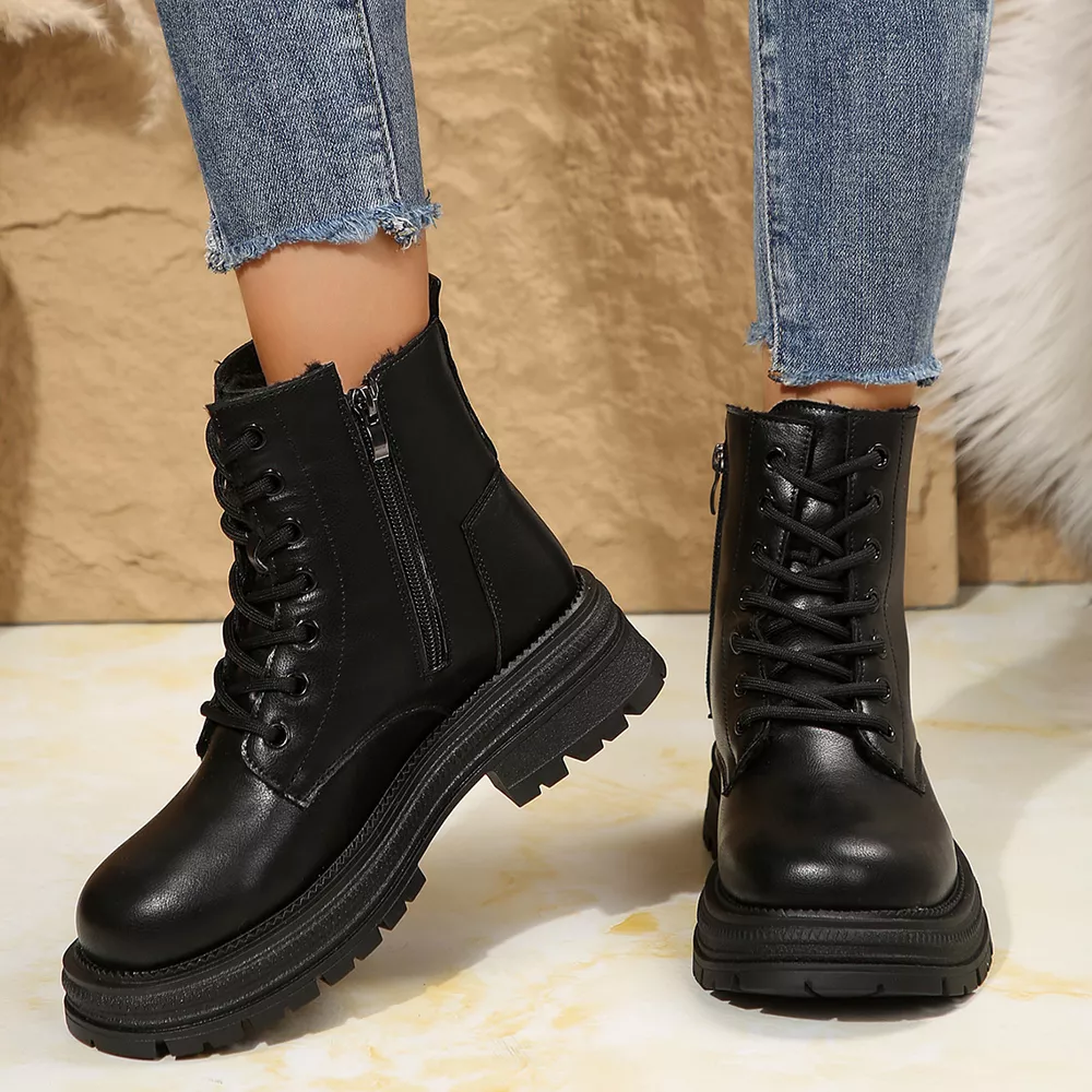 Lace Up Round Toe Platform Boots, image 7
