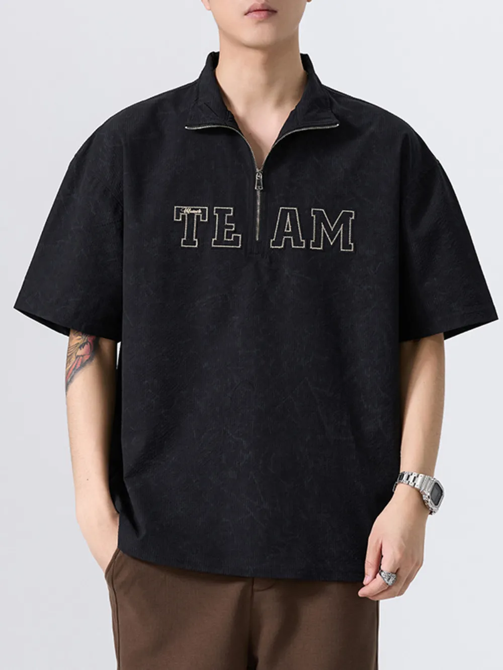 Men's Plus Size Quarter Zip Short Sleeve Polo