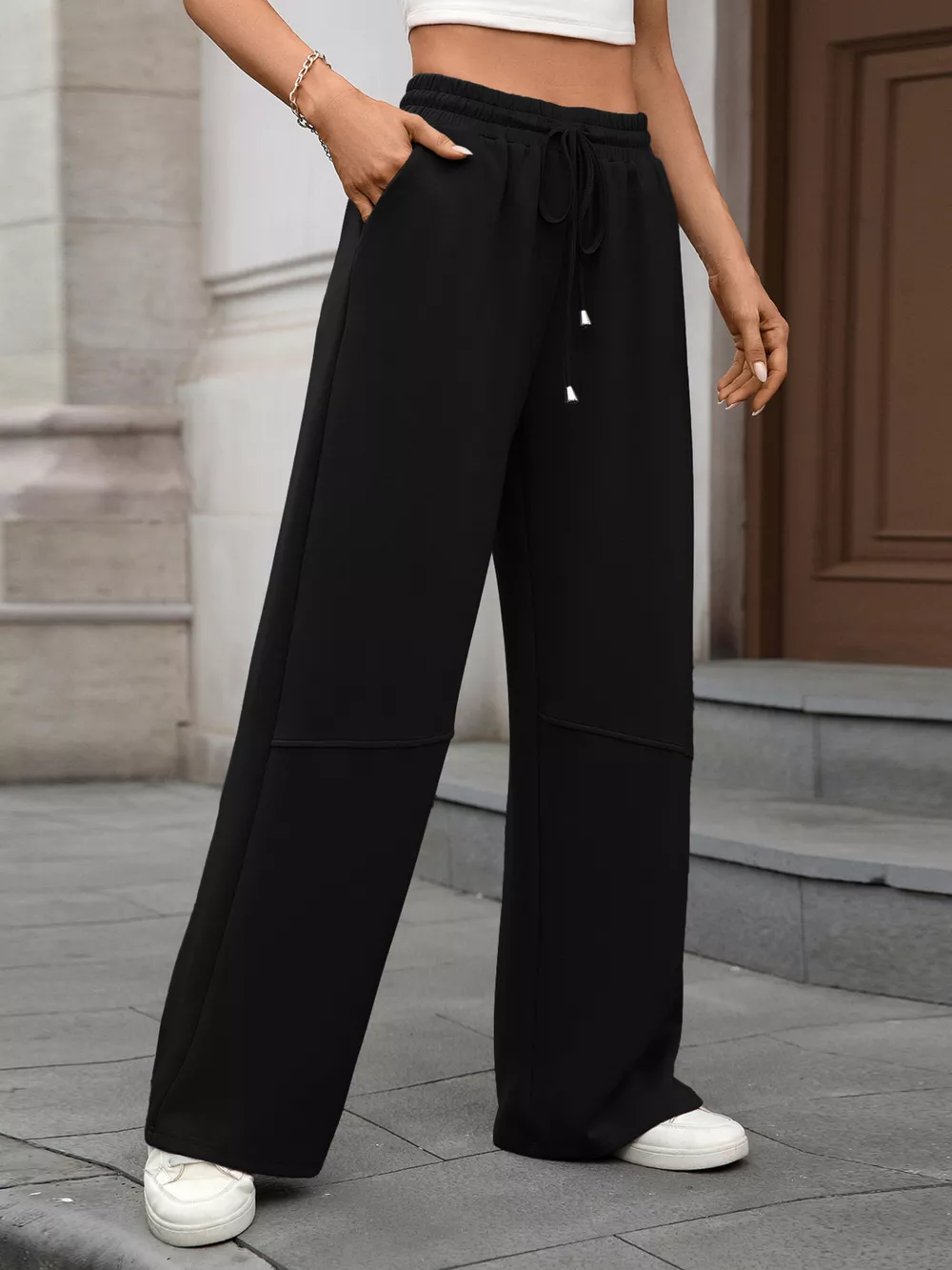 Drawstring High Waist Wide Leg Casual Pants, image 11