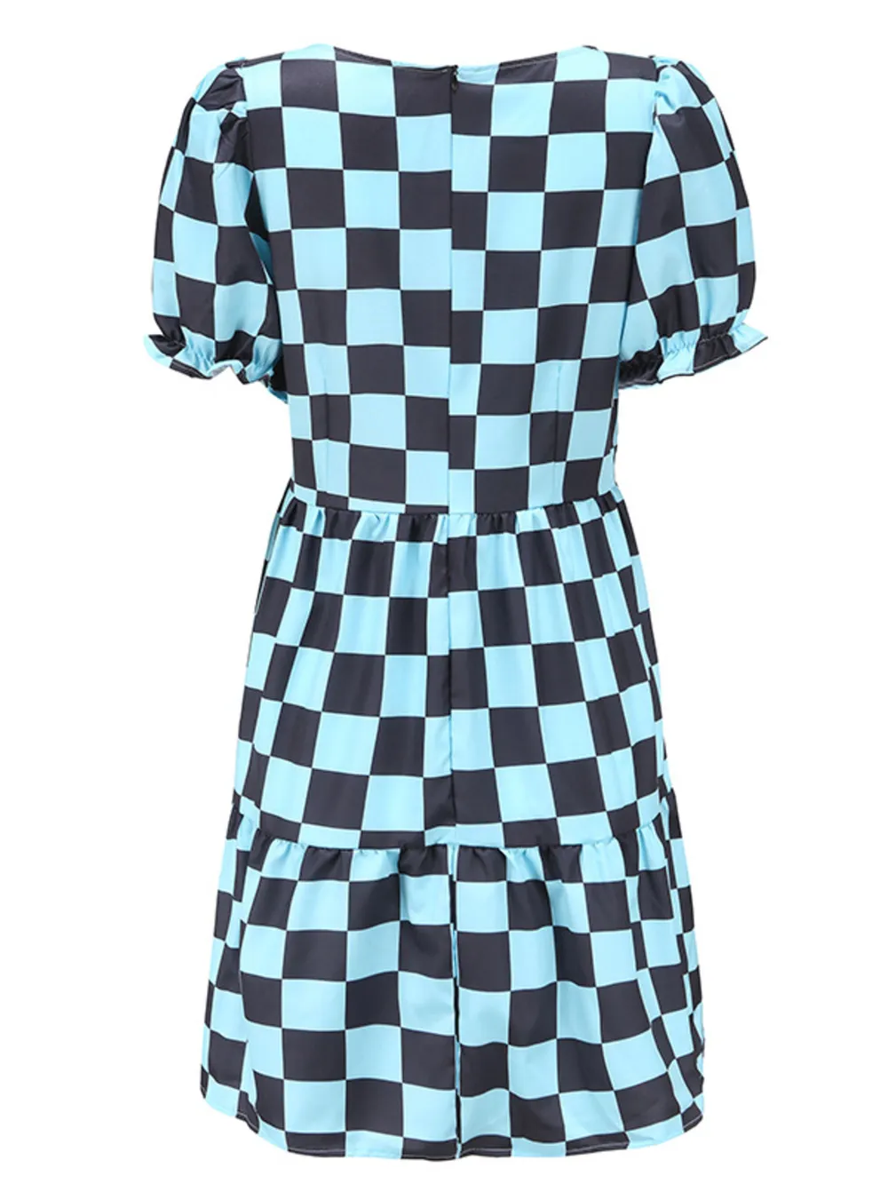 Checkered Short Sleeve Tiered Mini Dress, image 6