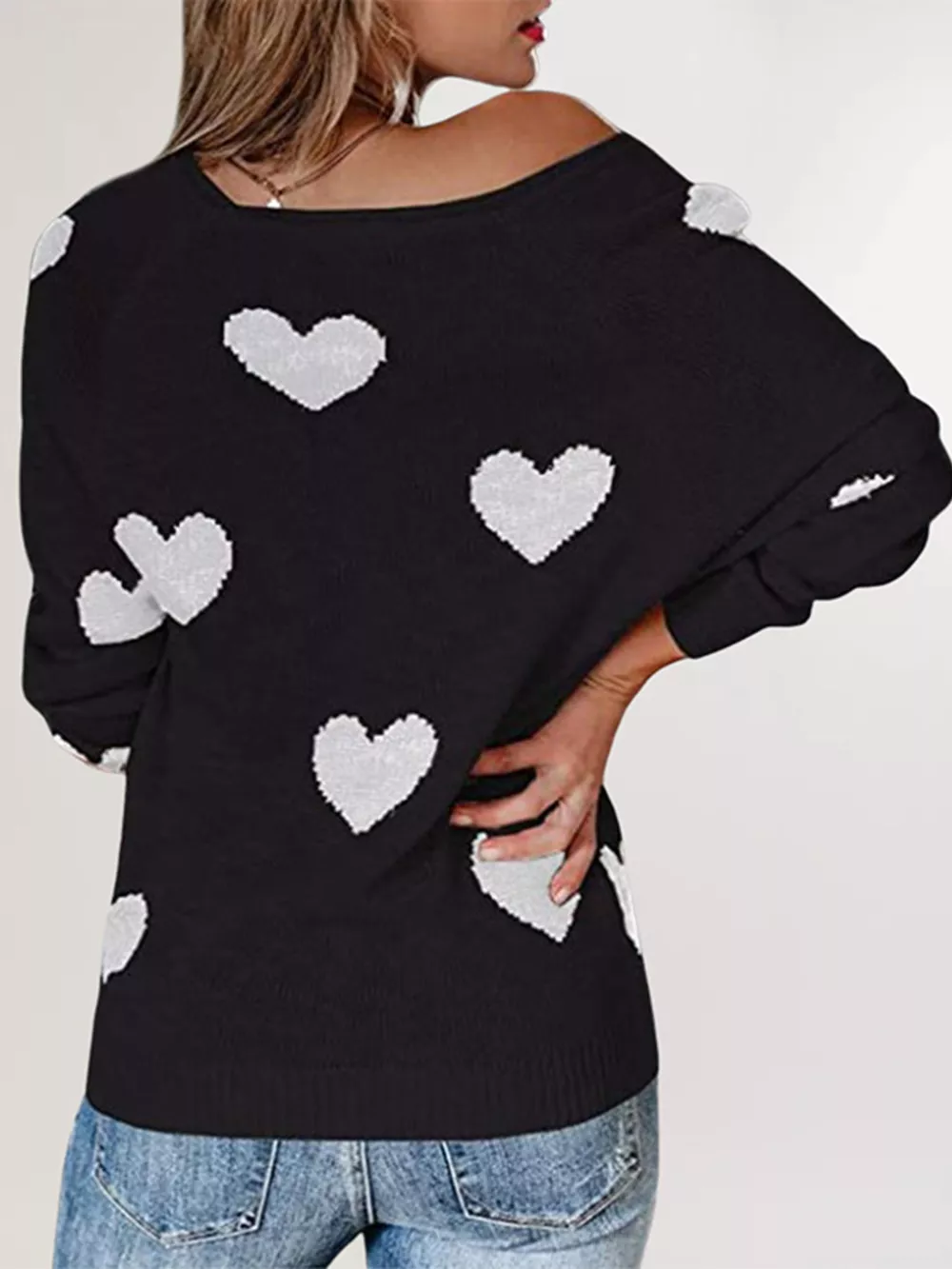 Heart Pattern V-Neck Sweater, image 6