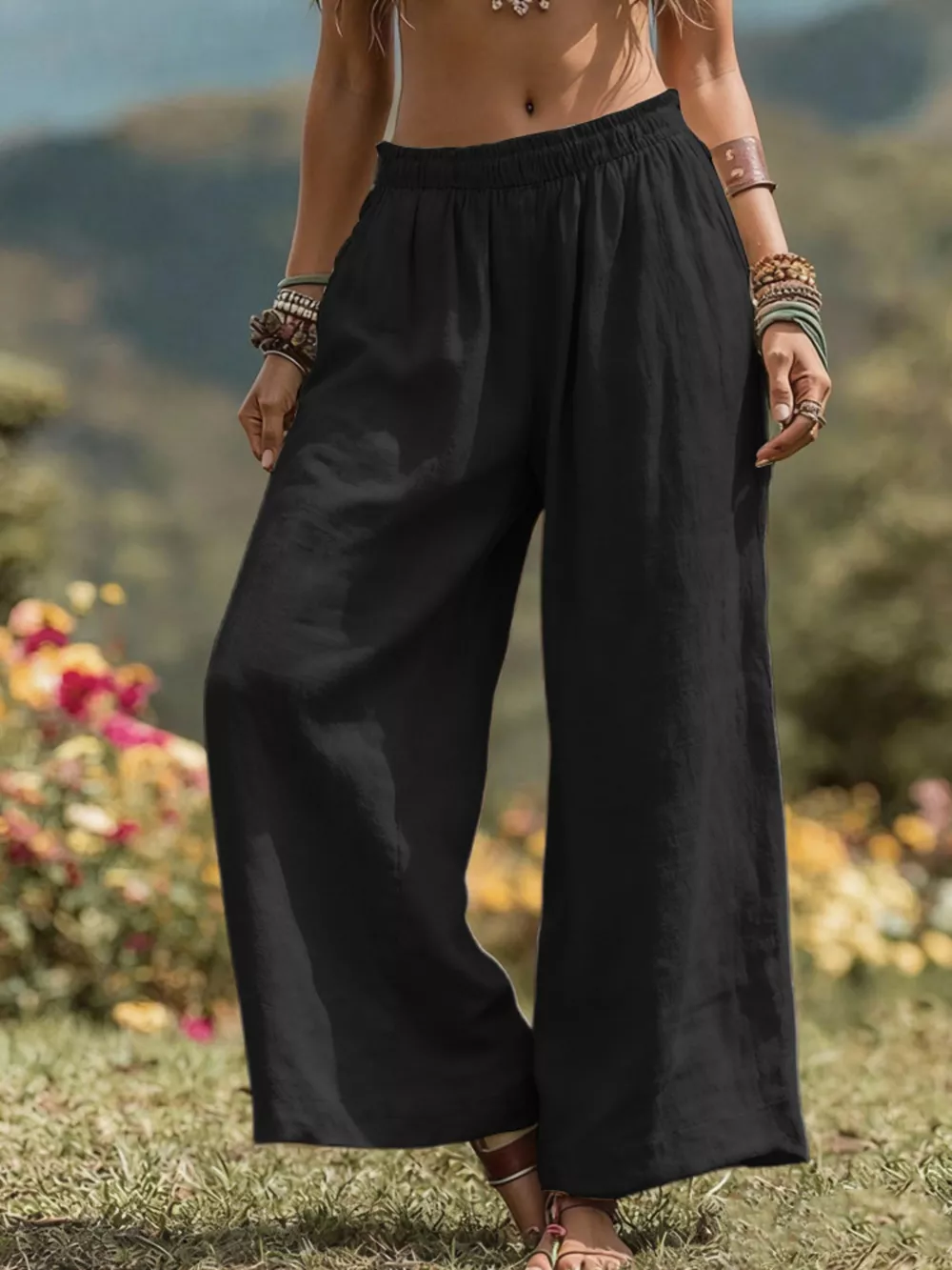 Full Size Bohemian Wide-Leg Pants Plus Size, image 7