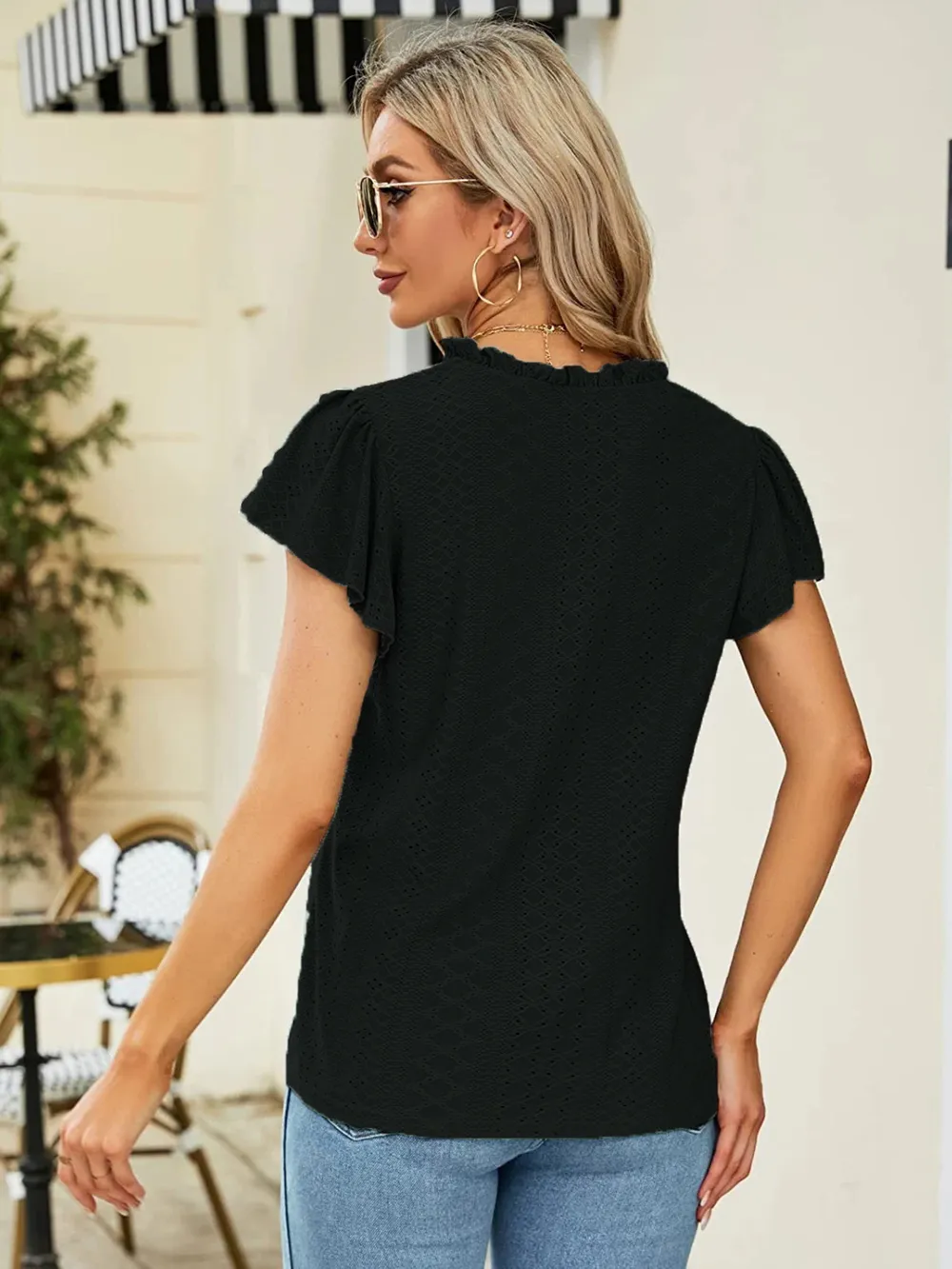 Eyelet Notched Short Sleeve T-Shirt, image 5