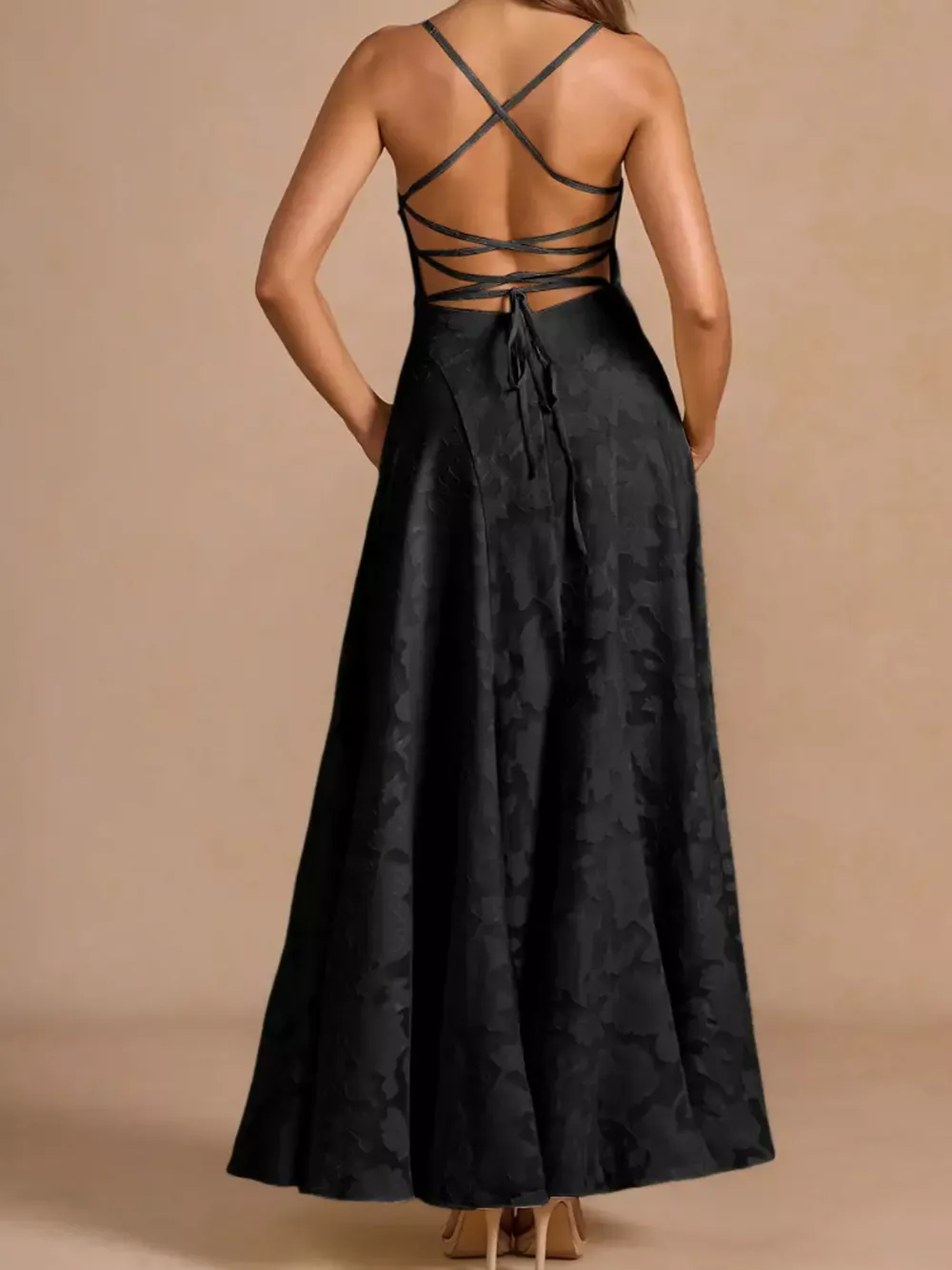 Lace Up Back Spaghetti Strap Maxi Dress, image 4
