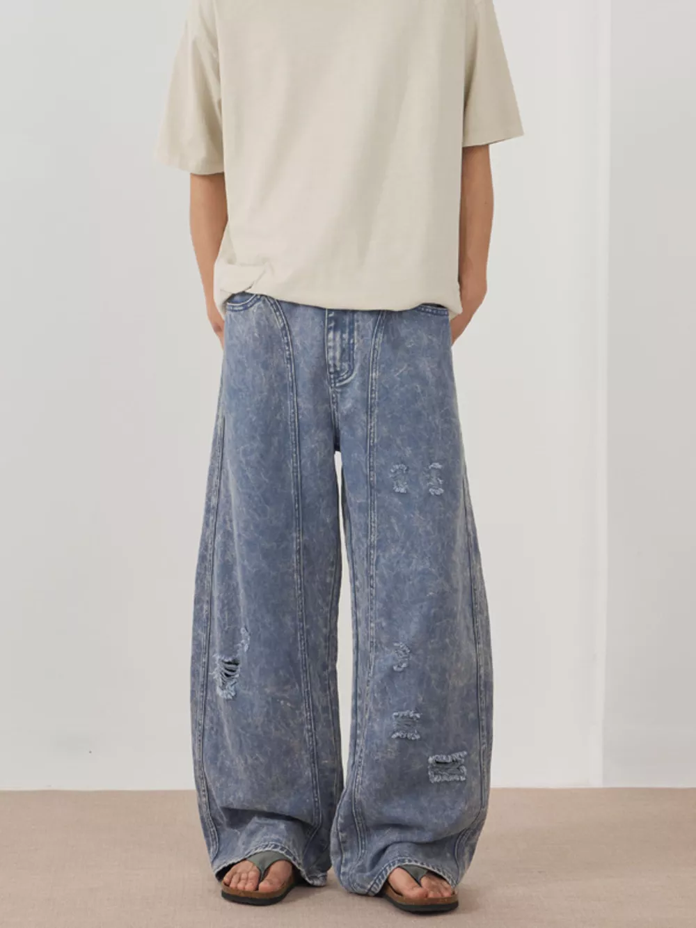 Men's Distressed Wide Leg Jeans