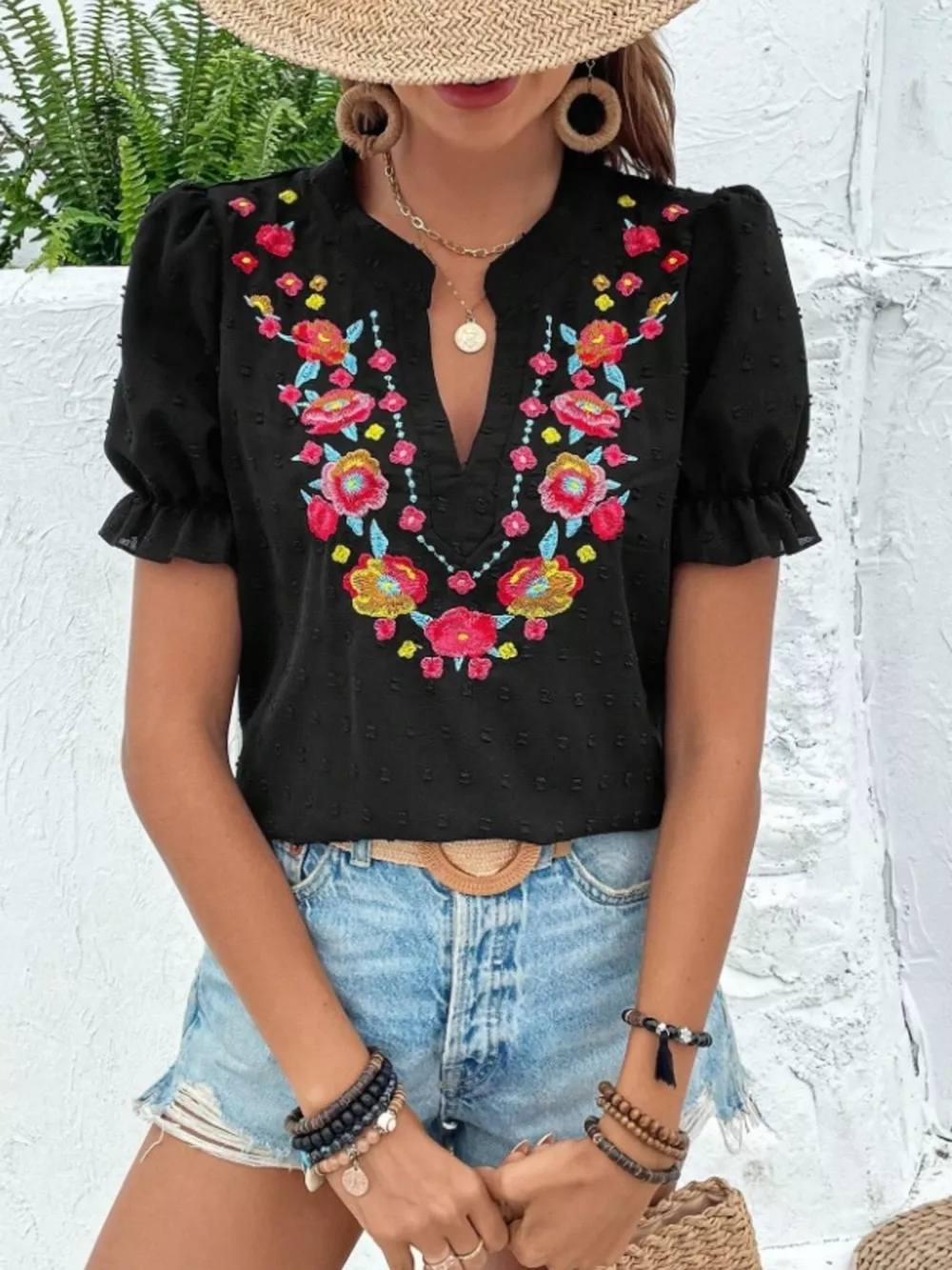 Floral Embroidered Puff Sleeve Blouse, image 11