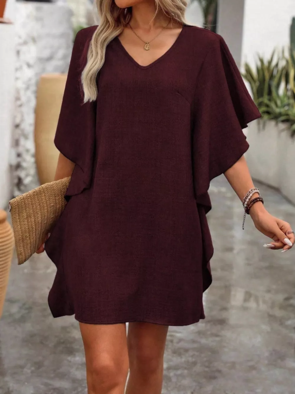 Flowy Sleeve V-Neck Casual Mini Dress, image 19