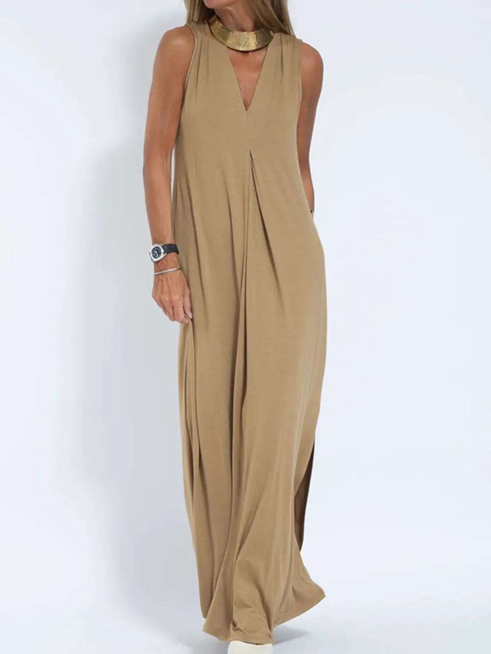 Full Size V-Neck Sleeveless Maxi Dress with Slit Plus Size, image 8