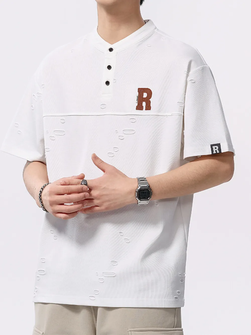 Men's Plus Size Button Detail Short Sleeve T-Shirt, image 2