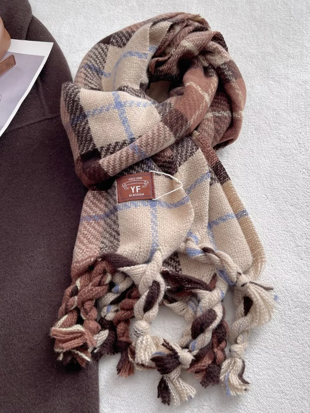 Warm Plaid Tassel Scarf