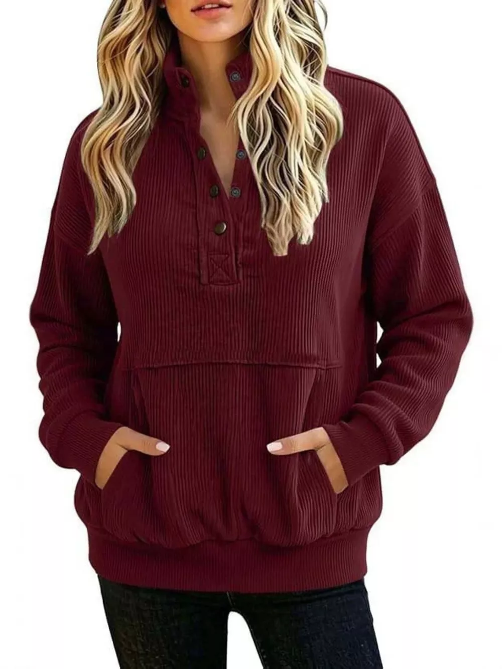 Full Size Quarter Snap Kangaroo Pocket Sweatshirt Plus Size, image 5