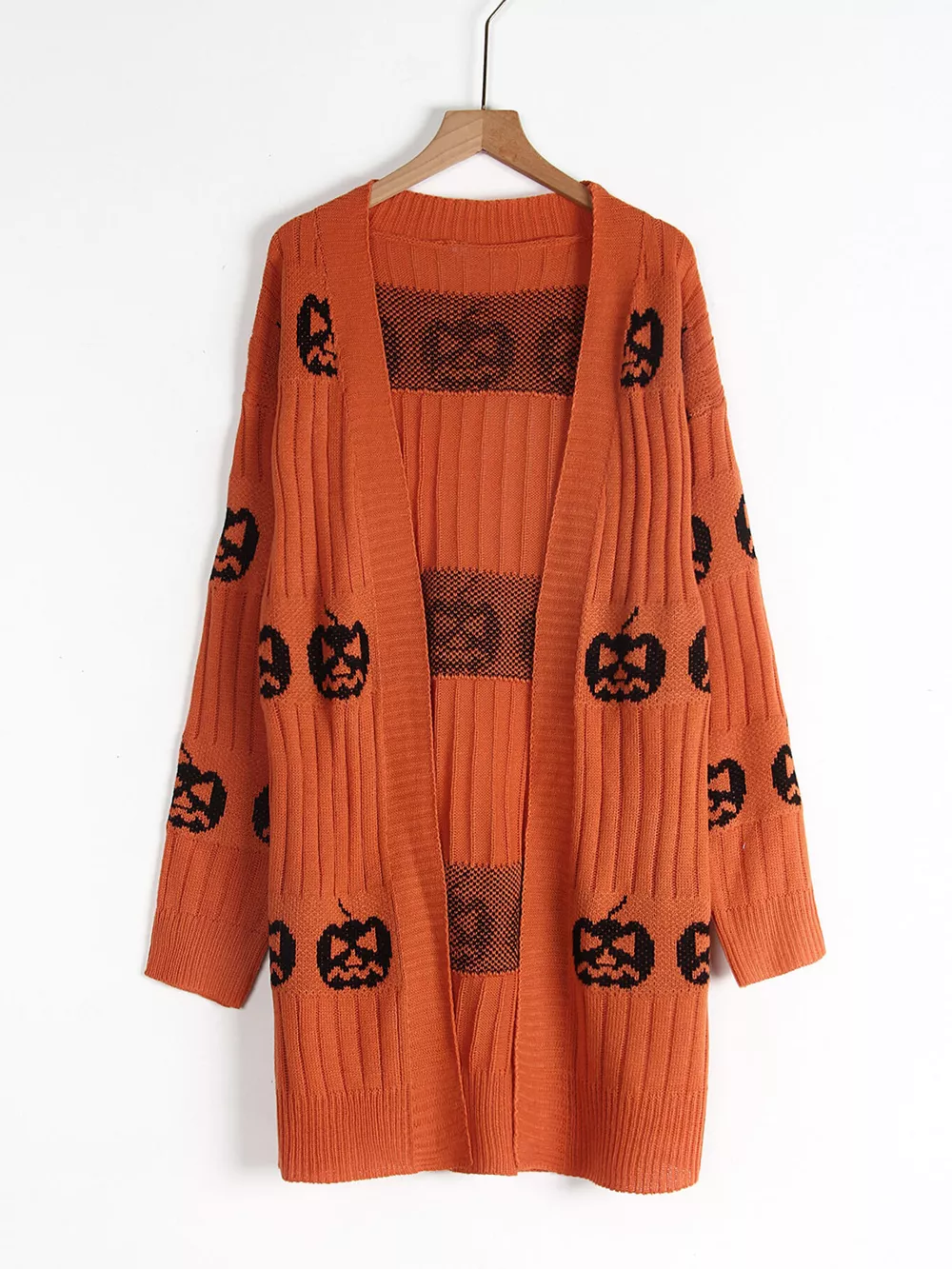 Halloween Pumpkin Open Front Knit Cardigan, image 9