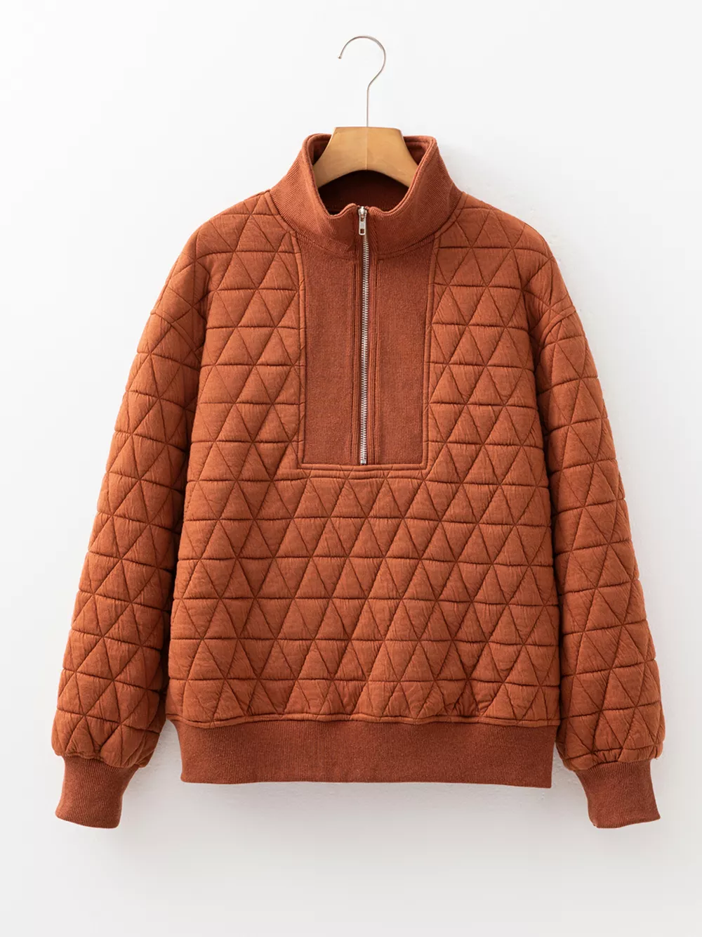 Geometric Quilted Half Zipped Loose Sweatshirt, image 3