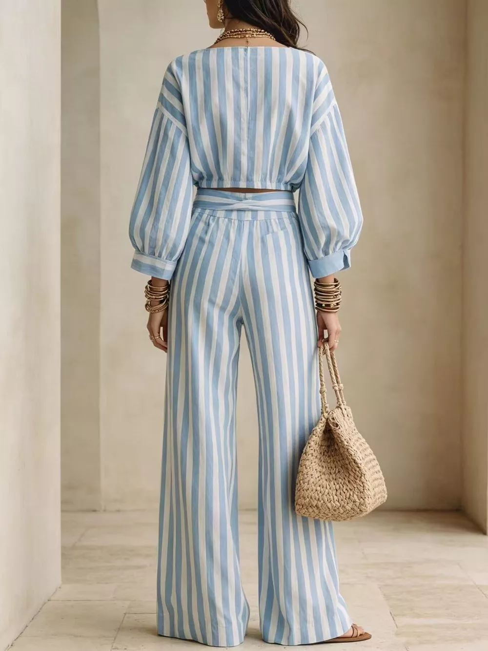 Striped Long Sleeve Top and Pants Two-Piece Set, image 2