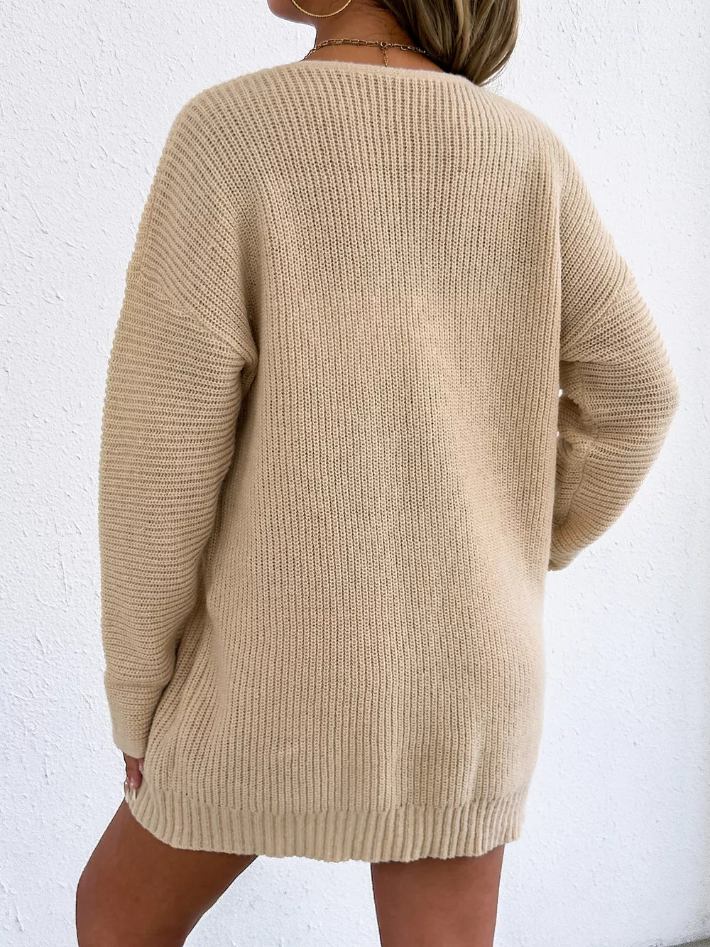 V-Neck Ribbed Knit Sweater Dress, image 11
