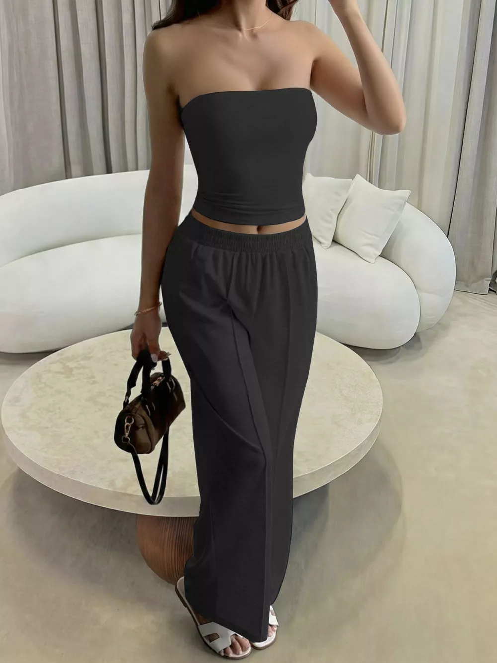 Tube Top and Wide Leg Pants Set