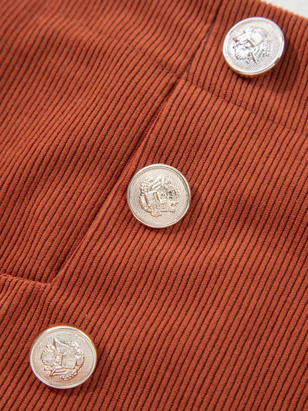 Button Decor Scalloped Edge High Waist Corduroy Shorts, image 9