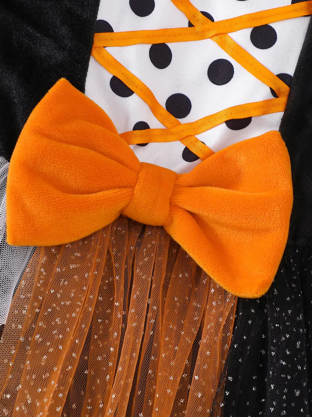 Children's Halloween Pumpkin Hooded Cape and Polka Dot Tulle Dress Set, image 5