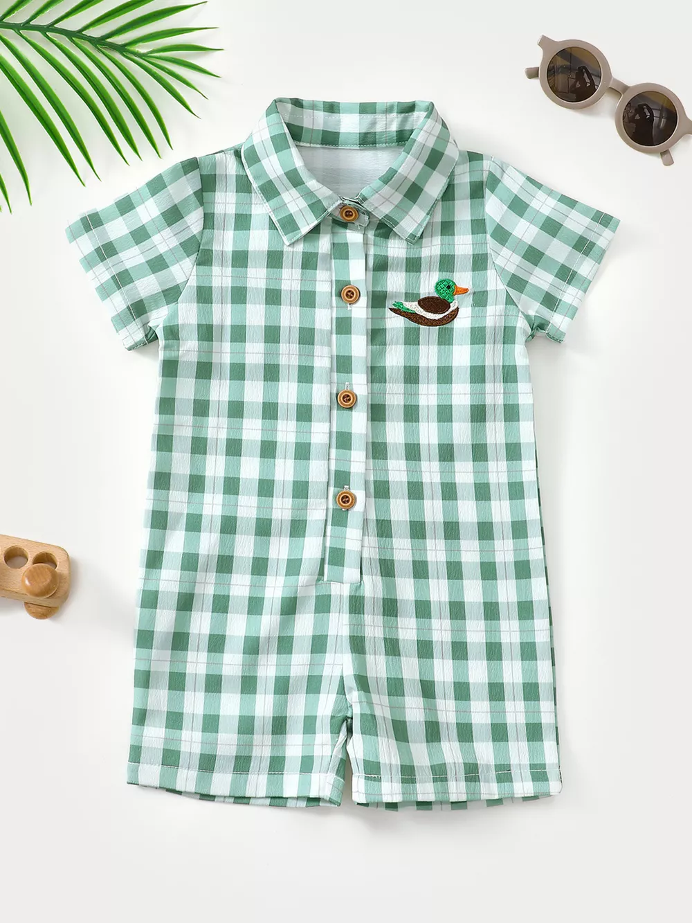 Children's Gingham Duck Embroidered One-Piece