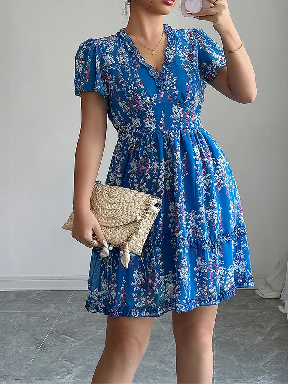Floral Wrap Dress with Flutter Sleeves, image 11