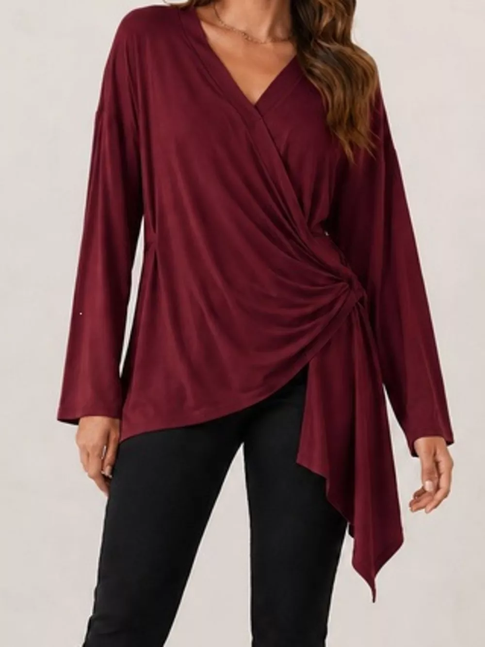 Long Sleeve Wrap T-Shirt with Side Knot Detail, image 16