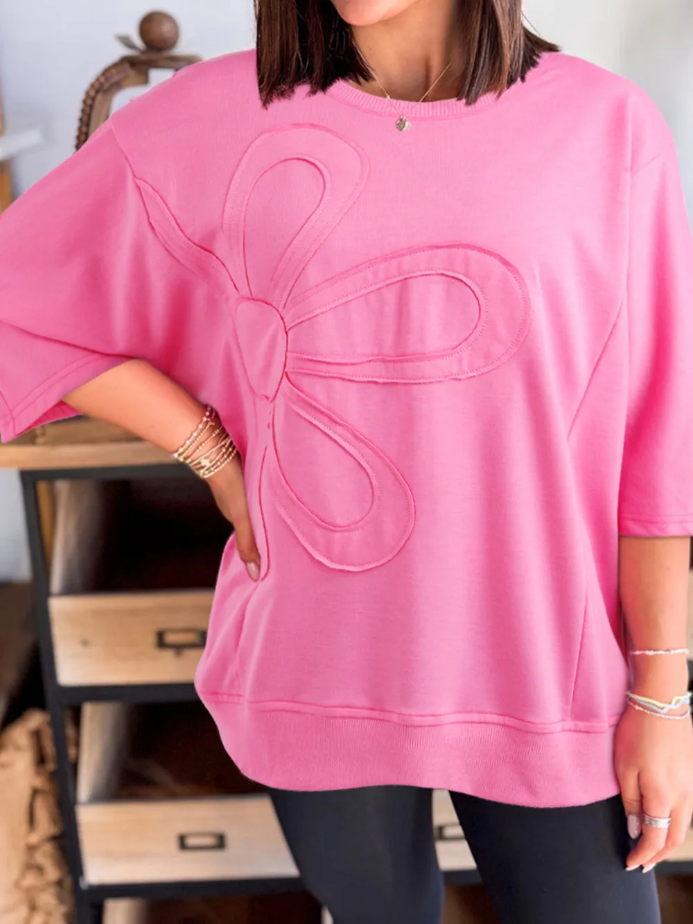Flower Oversized Round Neck T-Shirt