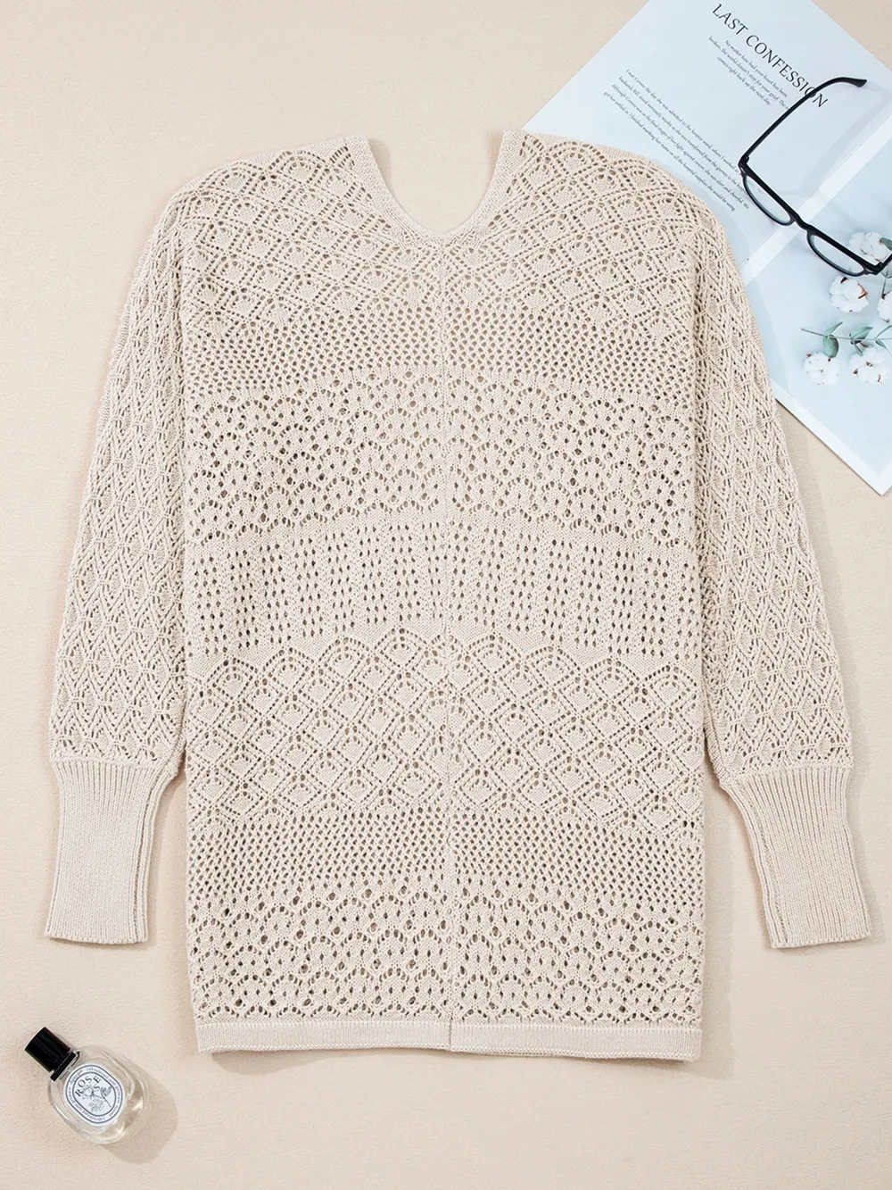 Hollowed Knit Open Front Cardigan, image 2