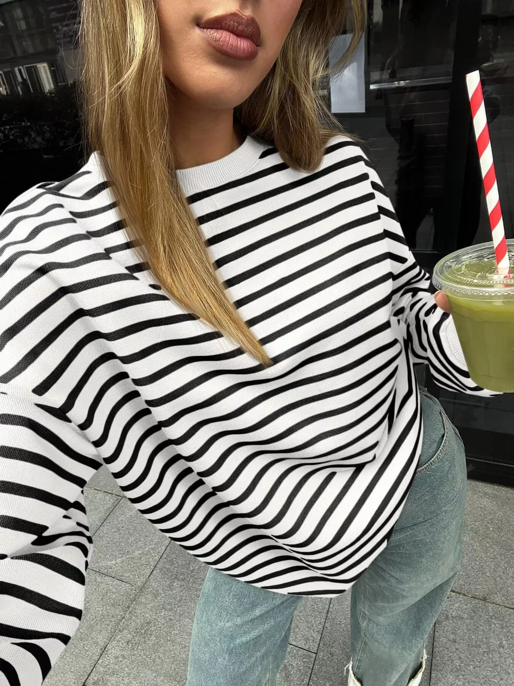 Striped Round Neck Oversized Casual Sweatshirt, image 4