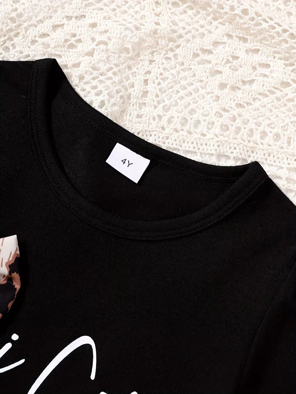 Children's Bow Round Neck Tee and Leopard Shorts Set, image 2
