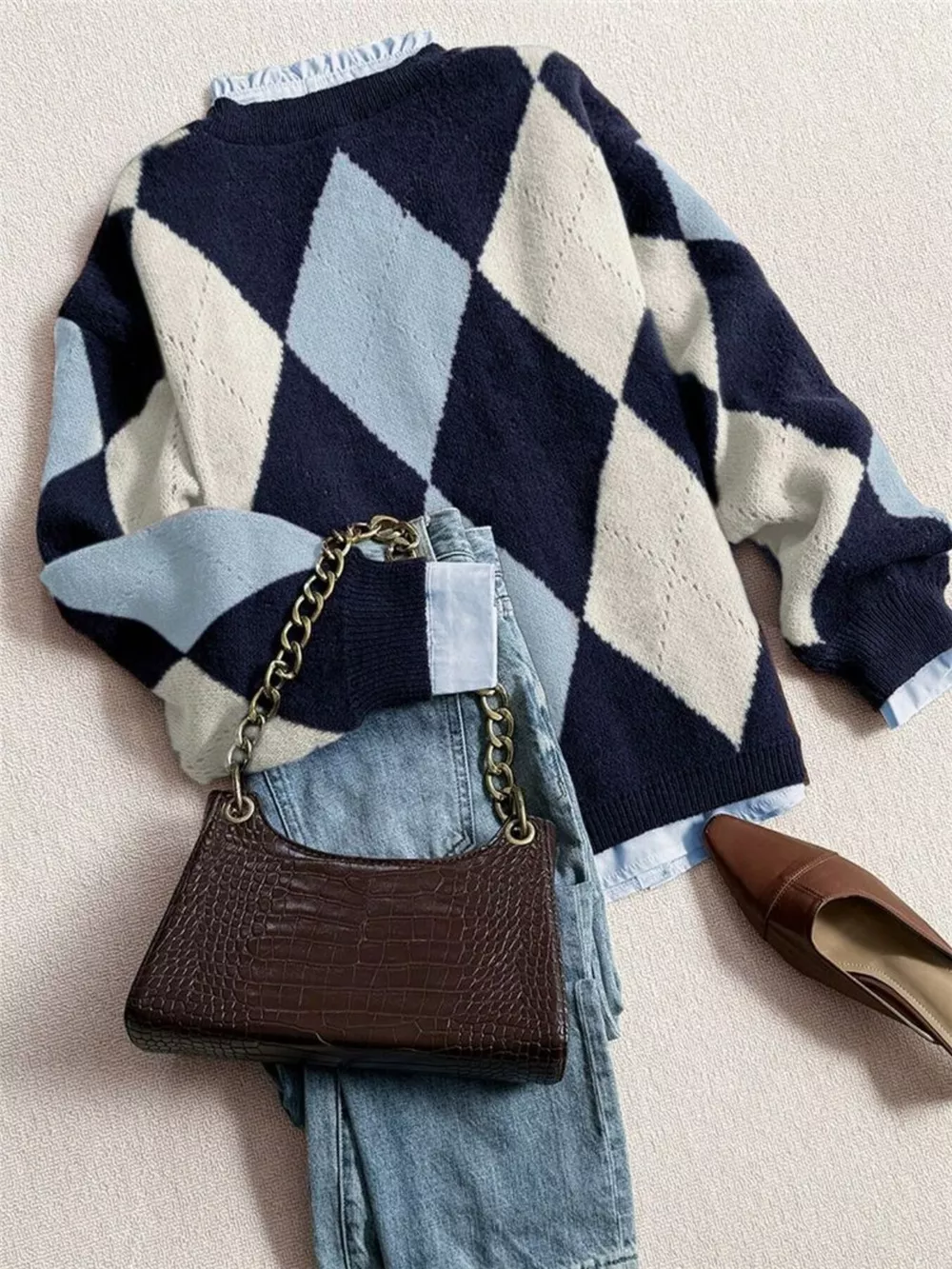 Vintage Argyle Round Neck Sweater, image 8