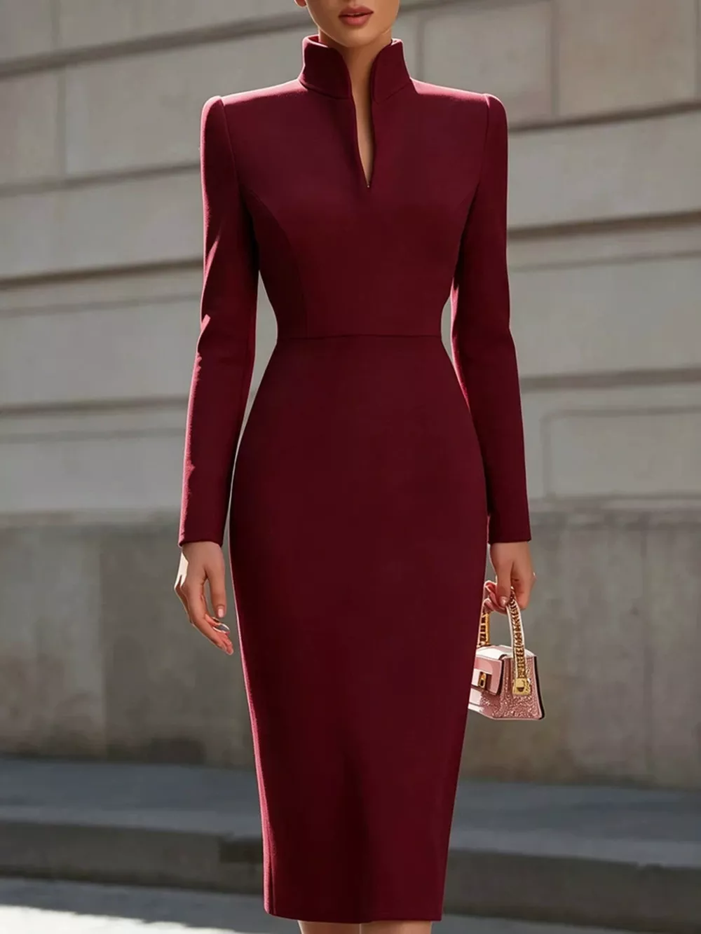 High Neck Long Sleeve Slit Dress, image 7
