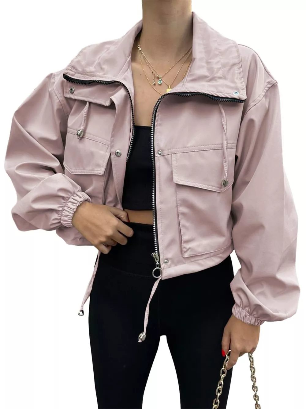 Drawstring Hem Zip Up Jacket, image 4