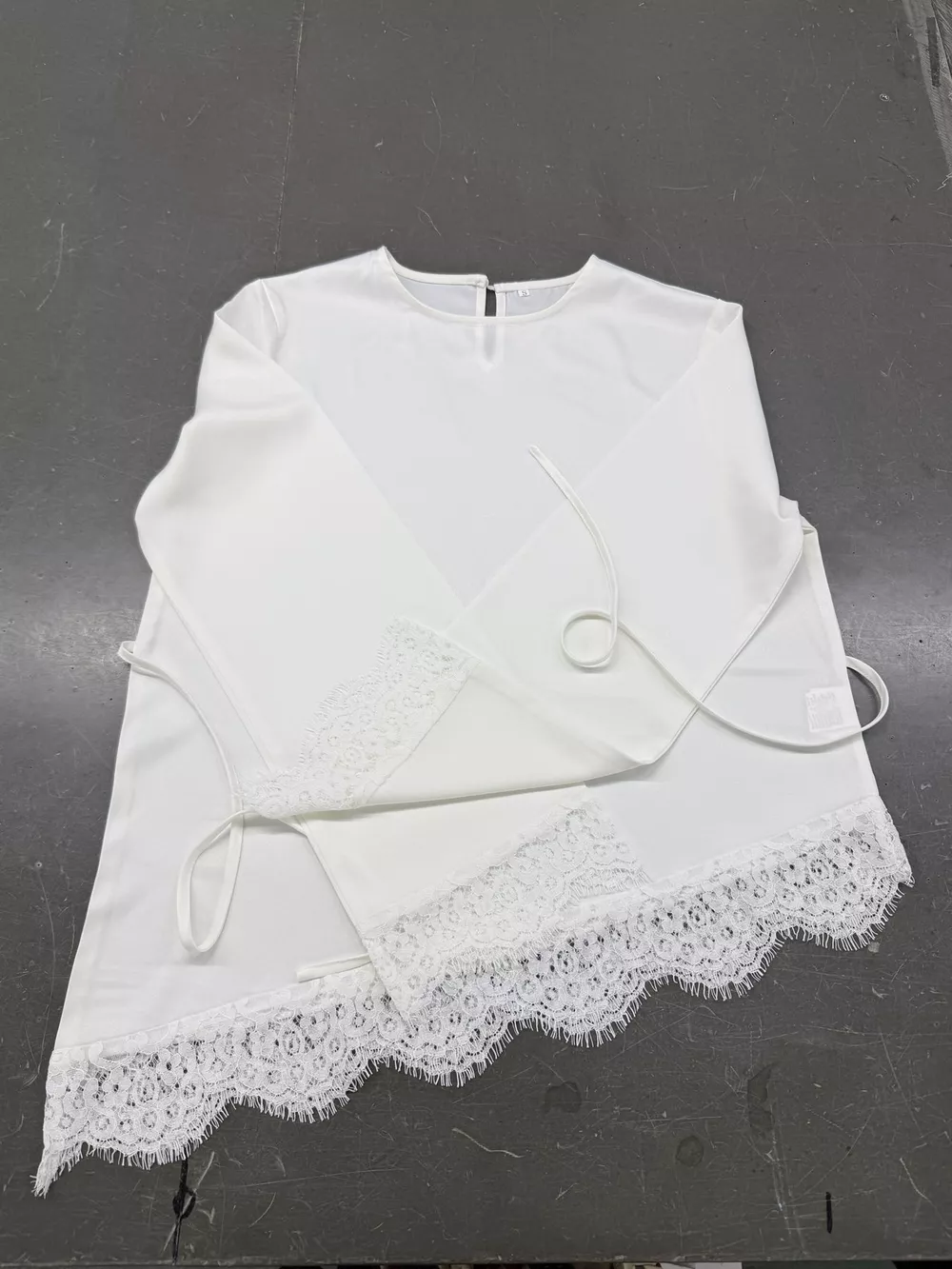 Satin Lace Trim Flare Sleeve Blouse, image 4