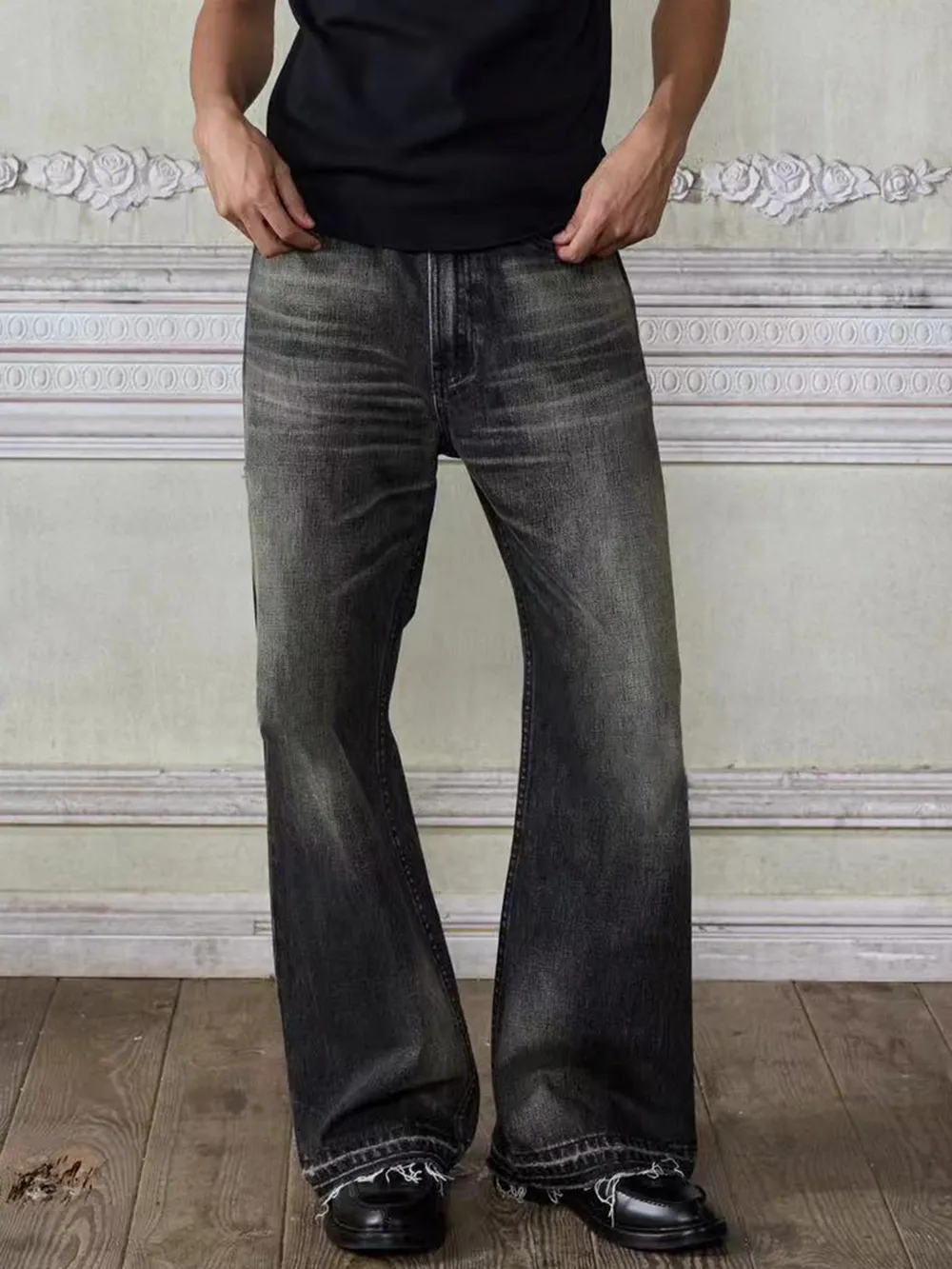 Men's Vintage Washed Frayed Hem Jeans, image 4