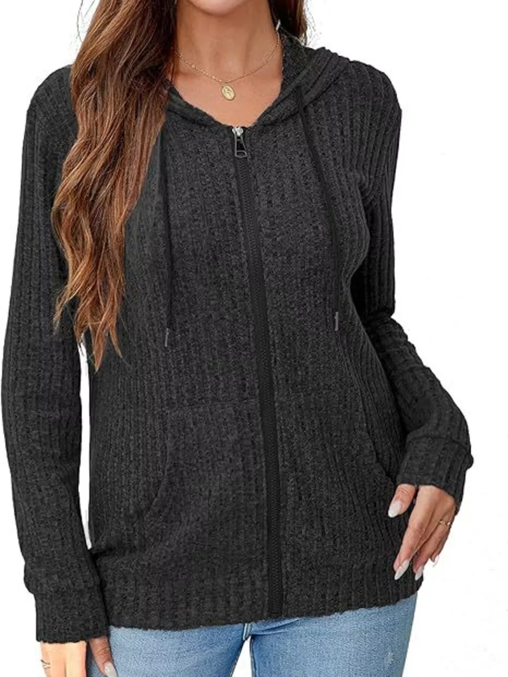 Ribbed Zip Up Hooded Outerwear, image 8