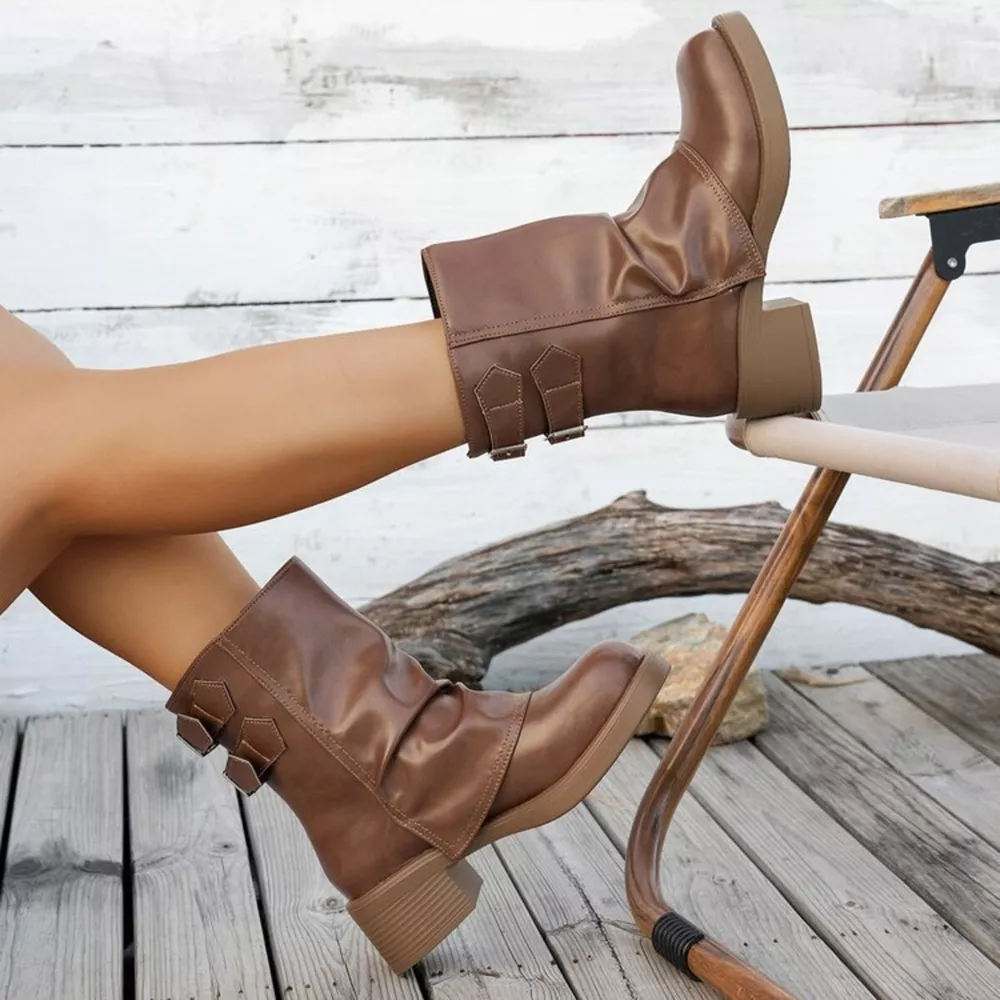 Round Toe Block Heels Boots, image 2