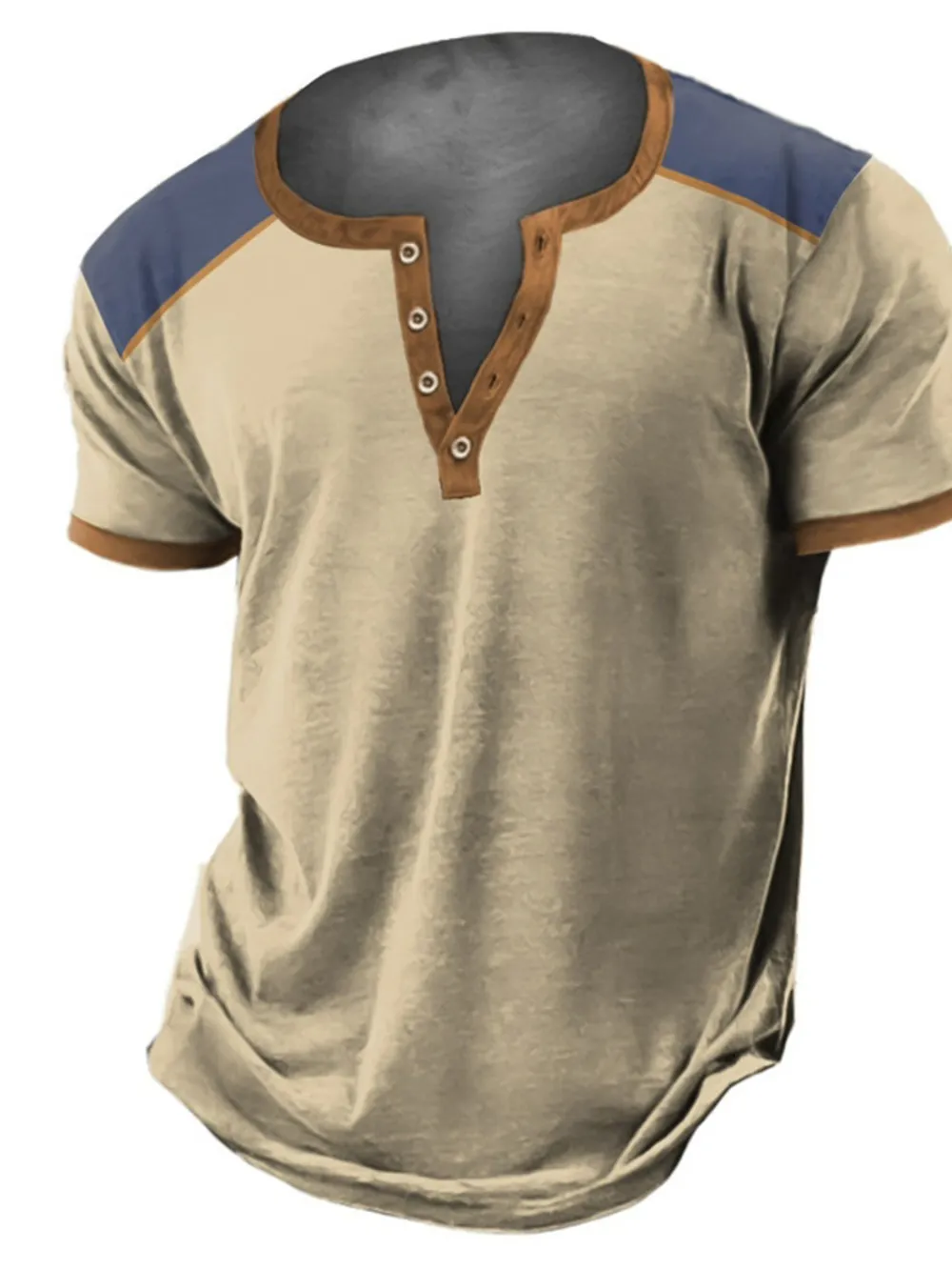 Men's Full Size Button Detail Short Sleeve T-Shirt Plus Size, image 3