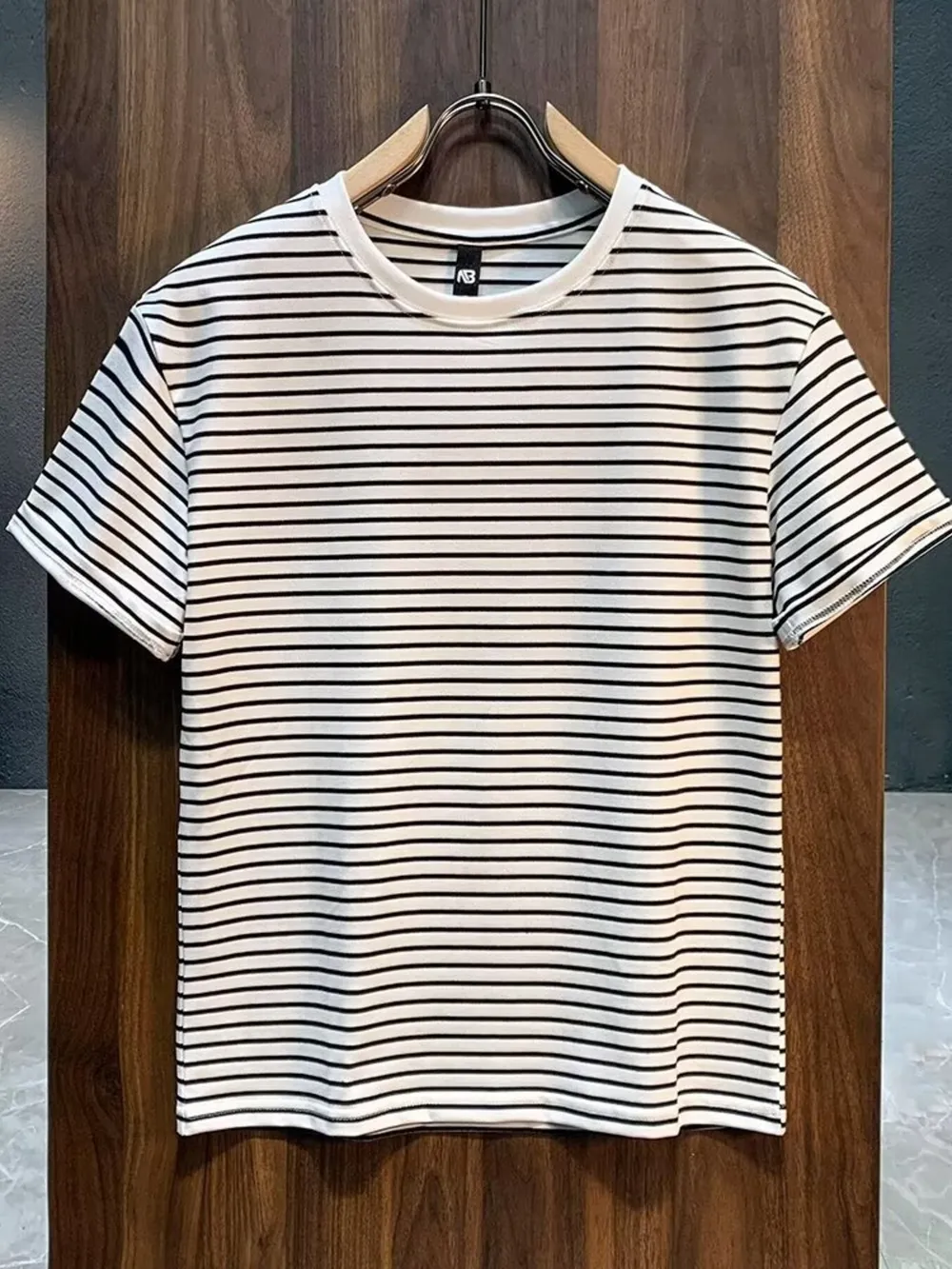 Men's Full Size Round Neck Contrast Striped T-Shirt Plus Size, image 2