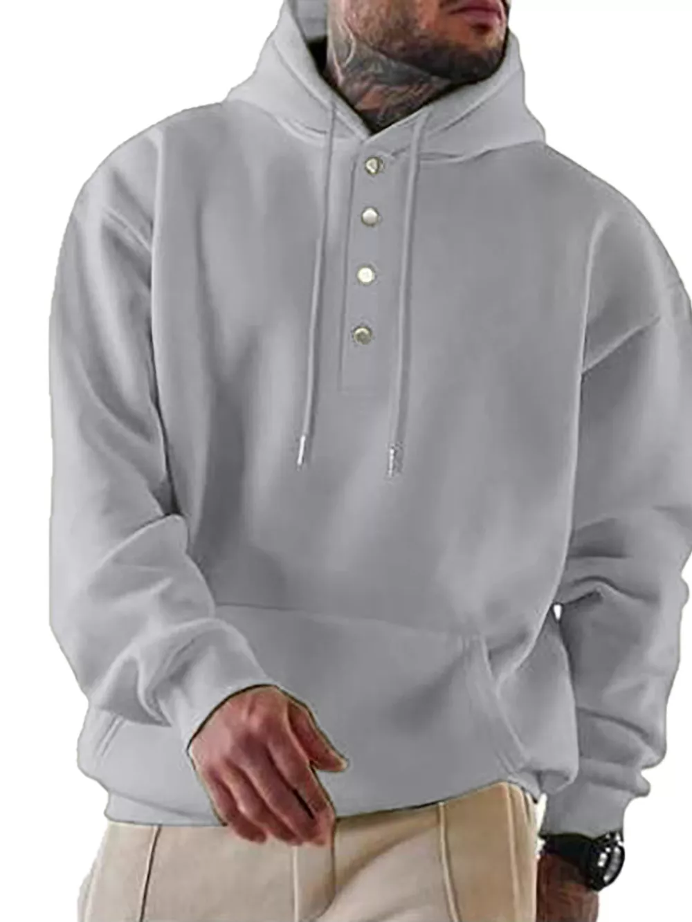 Men's Full Size Drawstring Kangaroo Pocket Hoodie Plus Size, image 3