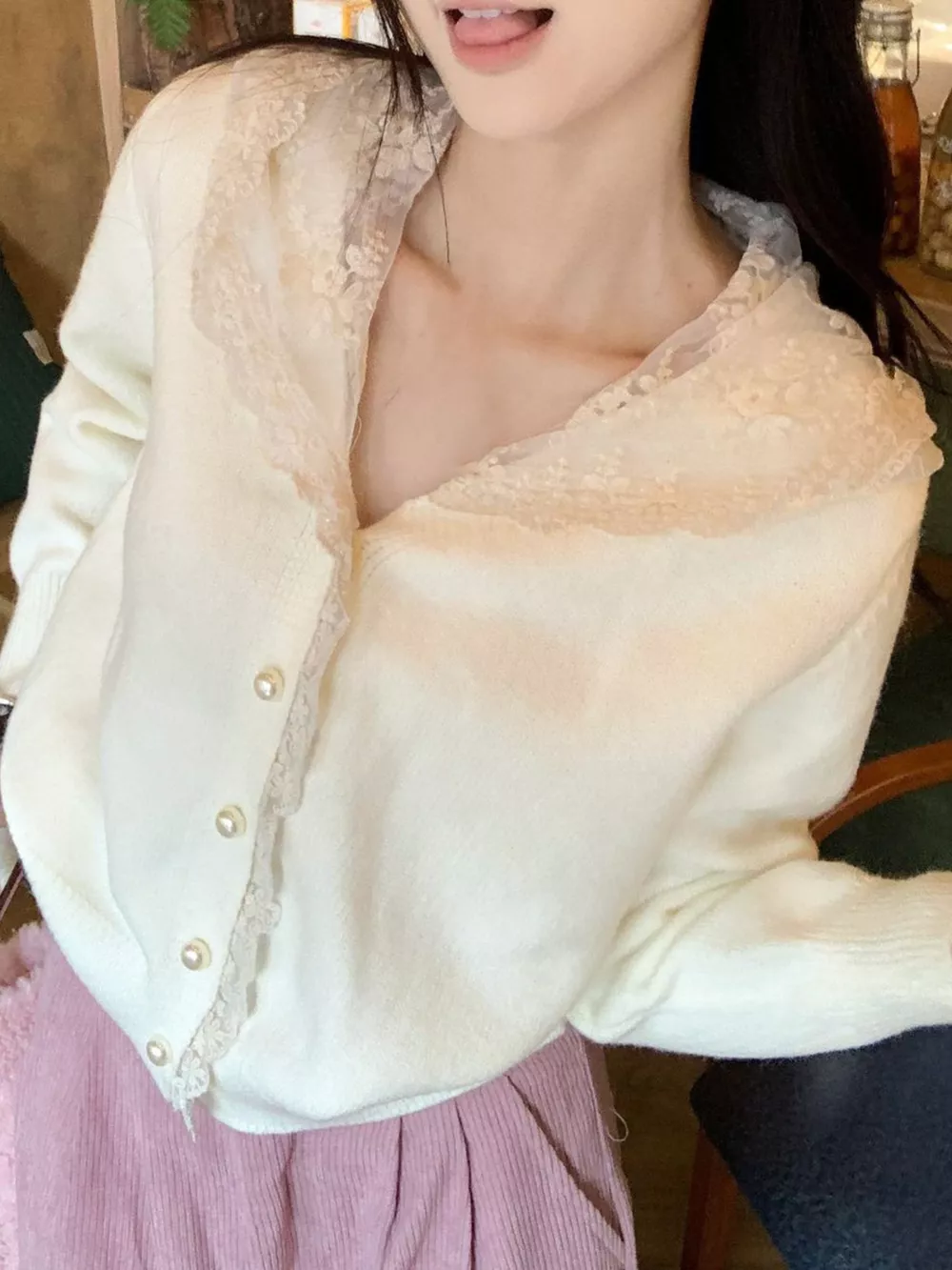 Lace Trim Hooded Cardigan