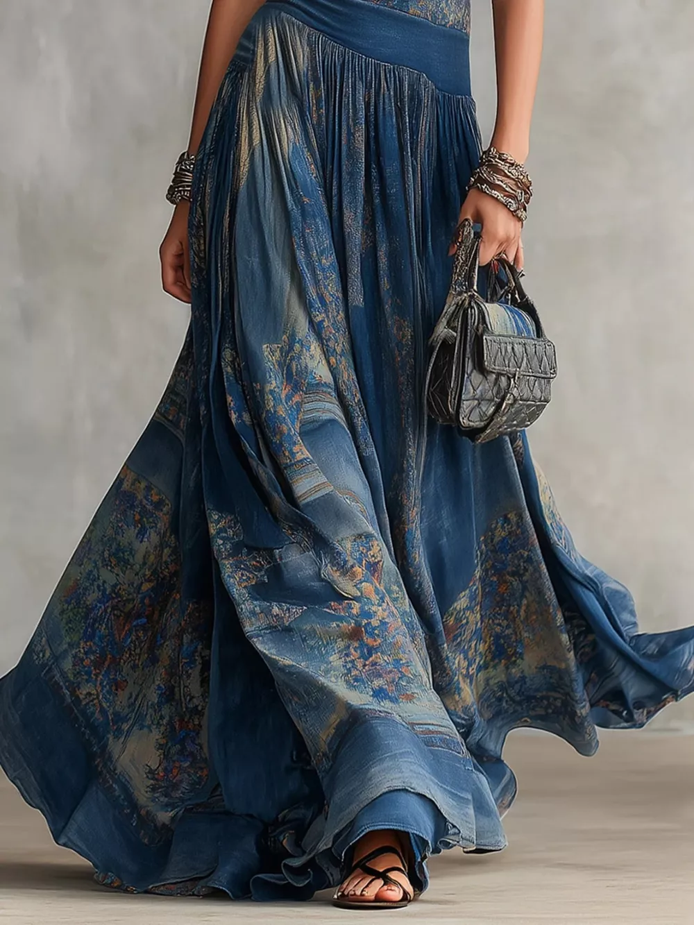 Printed Round Neck Sleeveless Maxi Dress, image 3