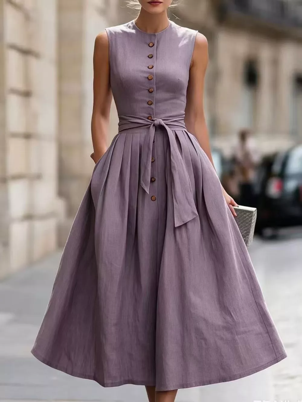 Full Size Sleeveless Button-Front Belted Midi Dress Plus Size, image 13