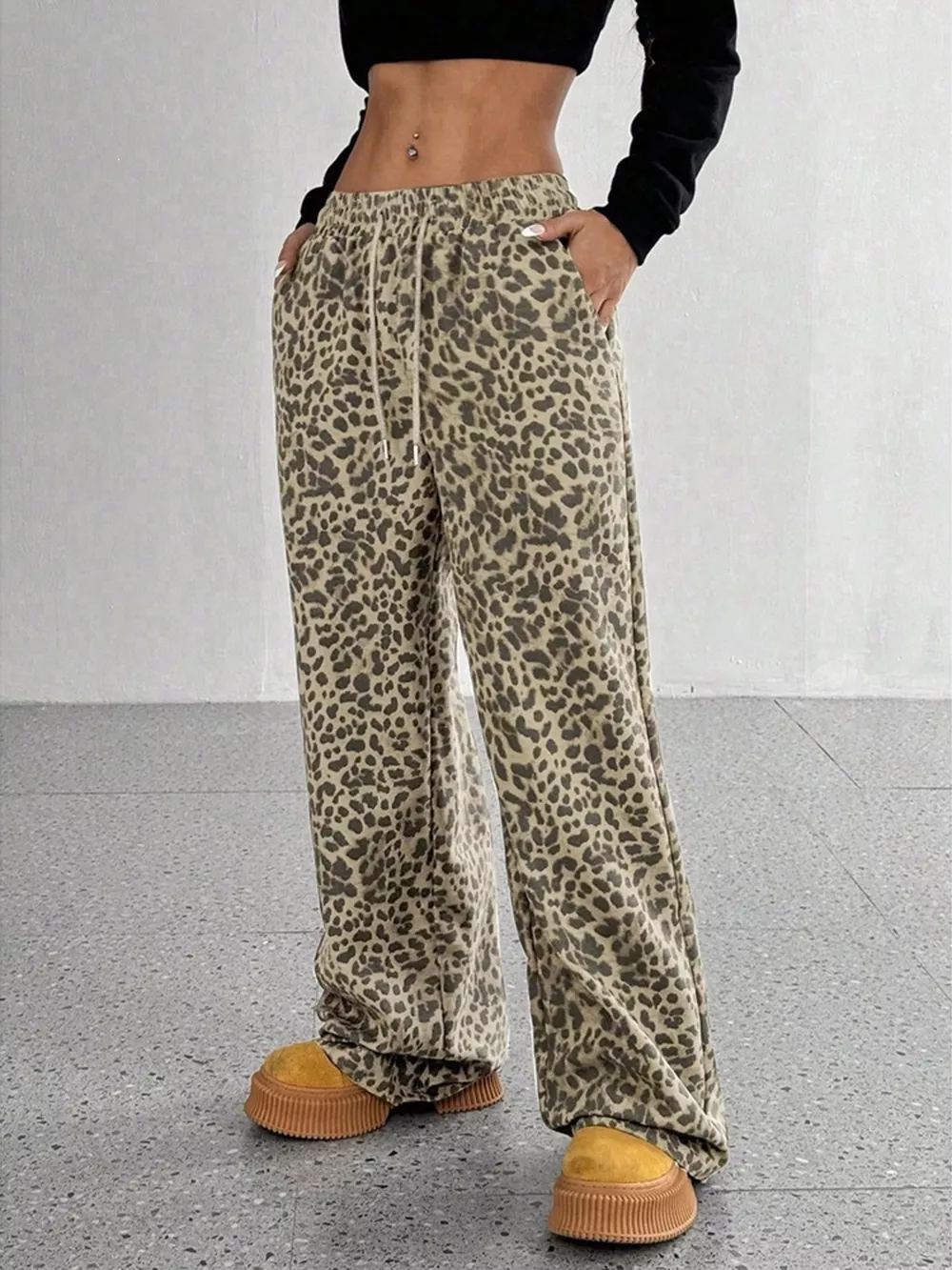 Leopard Wide-Leg Drawstring Pants, image 7