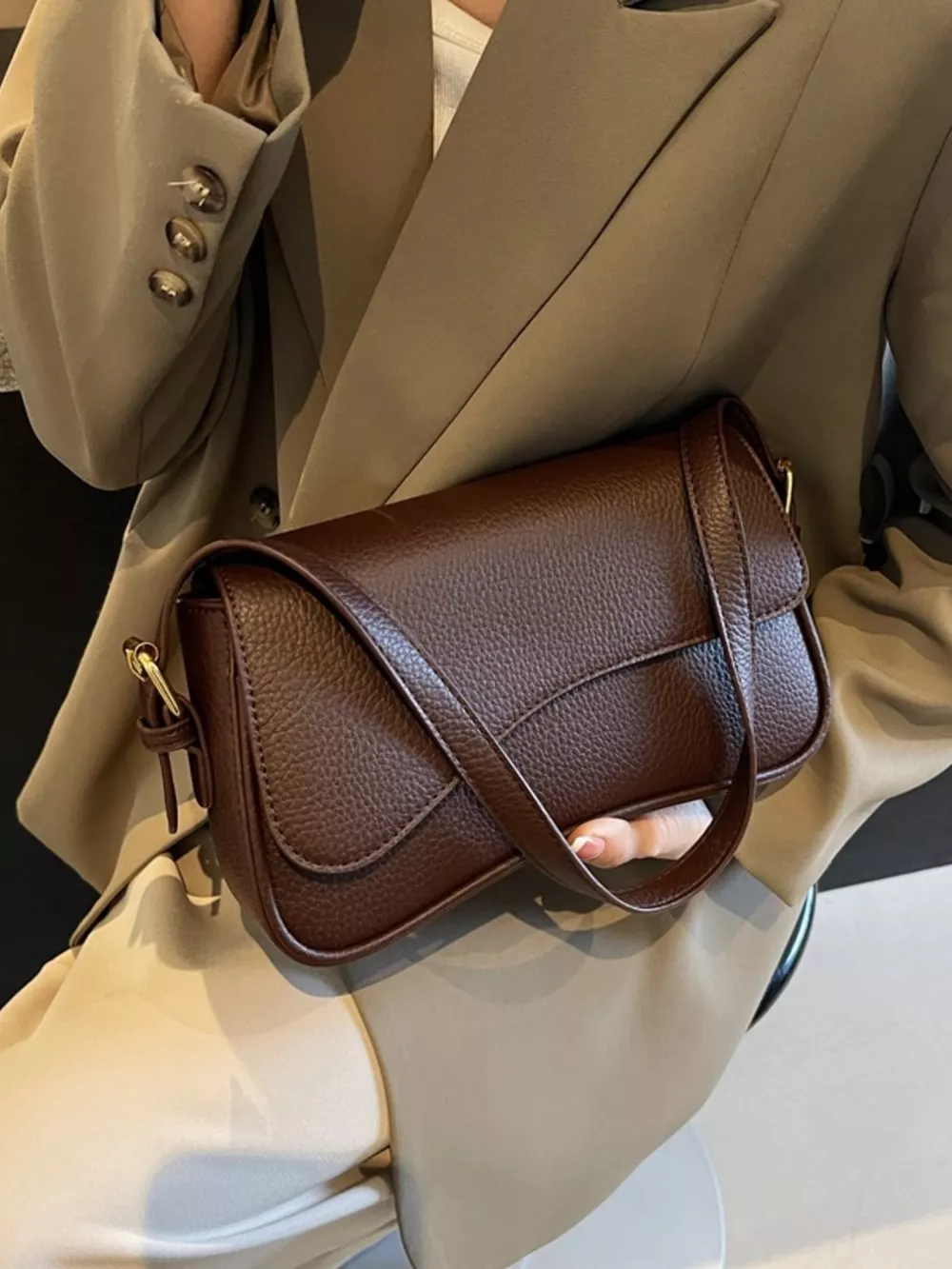 Solid Color Leather Crossbody Bag, image 10