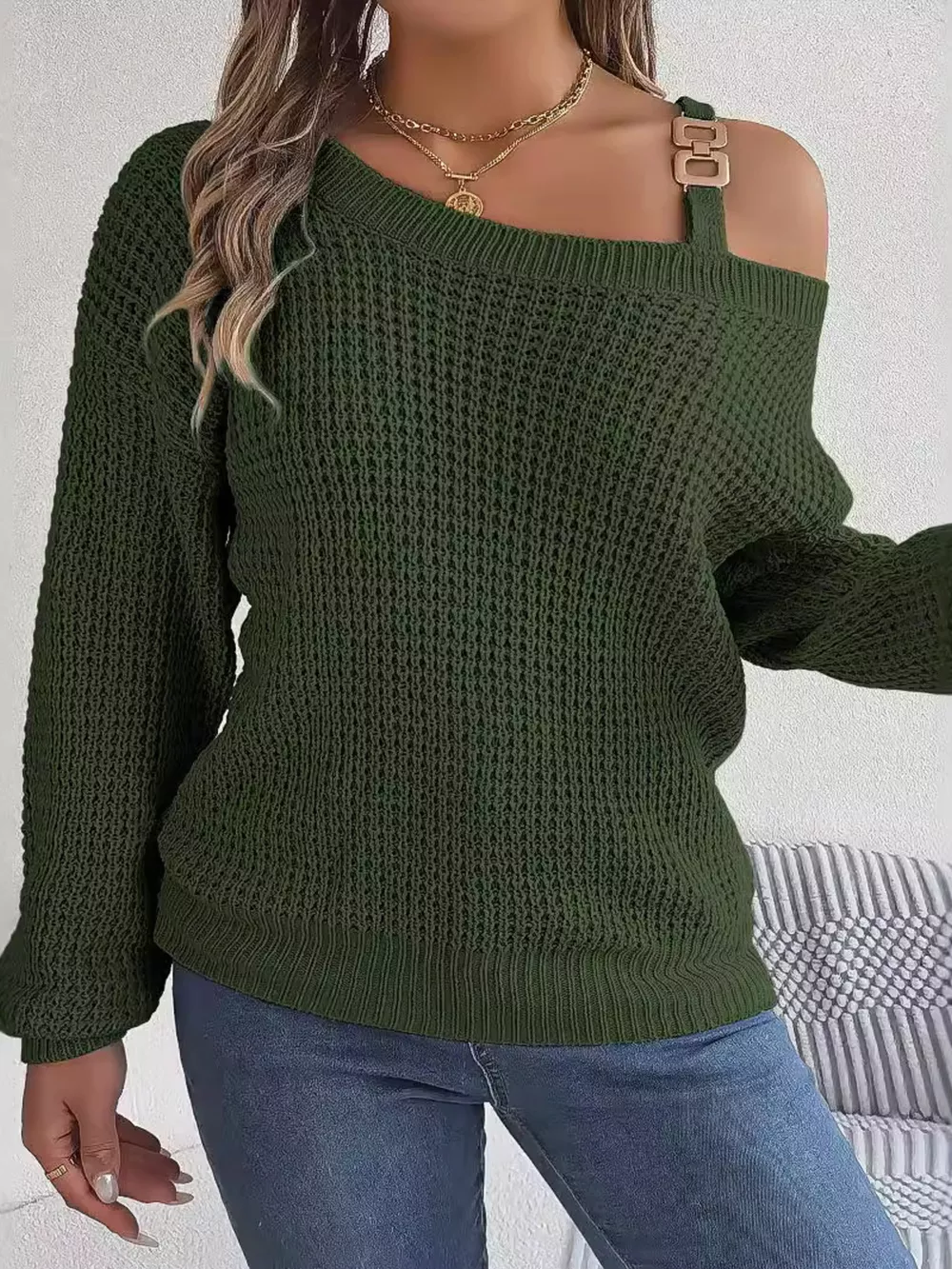 Asymmetrical Neck Long Sleeve Sweater, image 9