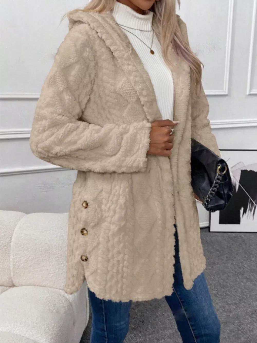 Hooded Button-Down Fleece Outerwear, image 5